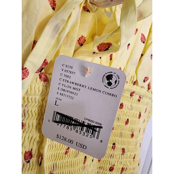NWT Size Large Free People Lavender Daze Smocked Waist Dress Strawberry Print - Picture 5 of 8